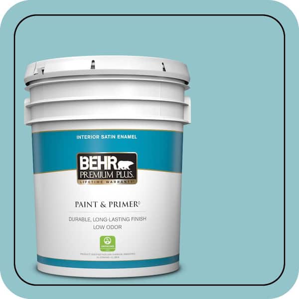 BEHR PREMIUM PLUS 5 gal. #MQ6-32 Cosmic Blue Satin Enamel Low Odor Interior Paint & Primer