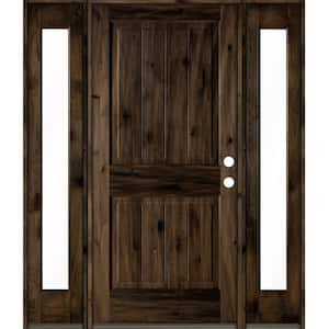 64 in. x 80 in. Rustic Knotty Alder Square Top Left-Hand/Inswing Clear Glass Black Stain Wood Prehung Front Door w/DFSL