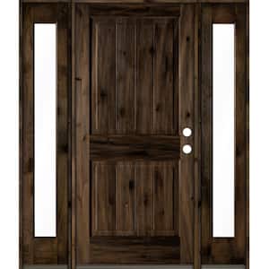 70 in. x 80 in. Rustic Knotty Alder Square Top Left-Hand/Inswing Clear Glass Black Stain Wood Prehung Front Door w/DFSL
