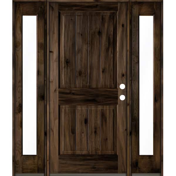 Krosswood Doors 70 in. x 80 in. Rustic Knotty Alder Square Top Left-Hand/Inswing Clear Glass Black Stain Wood Prehung Front Door w/DFSL