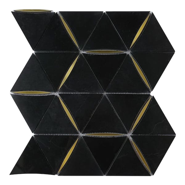 MOLOVO Natural Bianco Black and Gold 11.82 in. x 10.44 Hexagon Polished Marble Mosaic Tile Sample