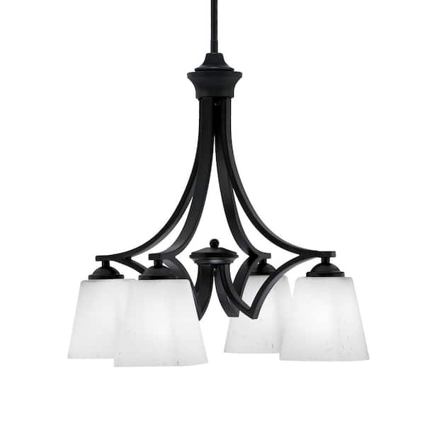 Unbranded Clevelend 4-Light Matte Black Chandelier, Round Chandelier with 4.5" Square White Muslin Glass Shades, No bulbs included