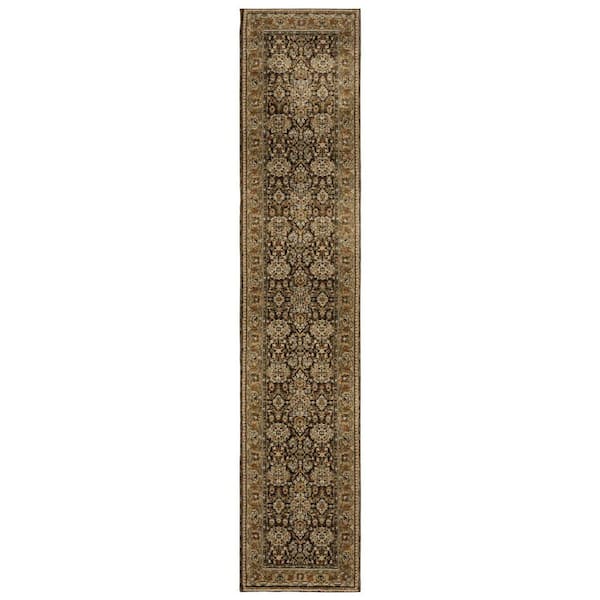 2 ft. x 12 ft. Blue, Gold Oriental Washable Area Rug