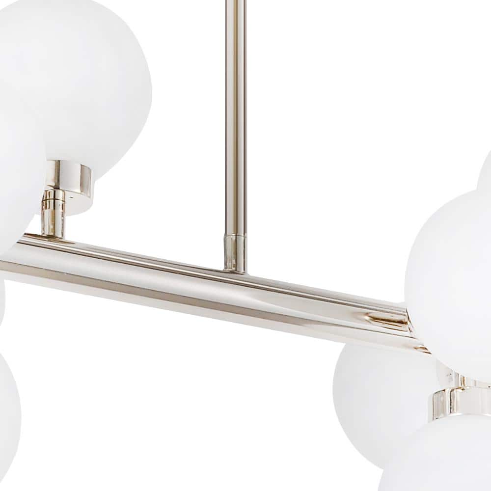 Bethel 35.4" Chrome Sputnik Chandelier with White Glass Globe Shades