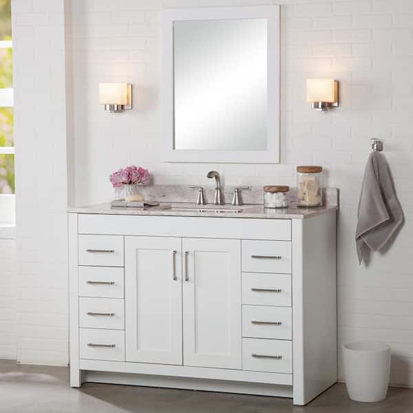 Home Decorators Collection Westcourt 49 in. W x 22 in. D x 39 in. H Single Sink  Bath Vanity in White with Winter Mist  Stone Composite Top
