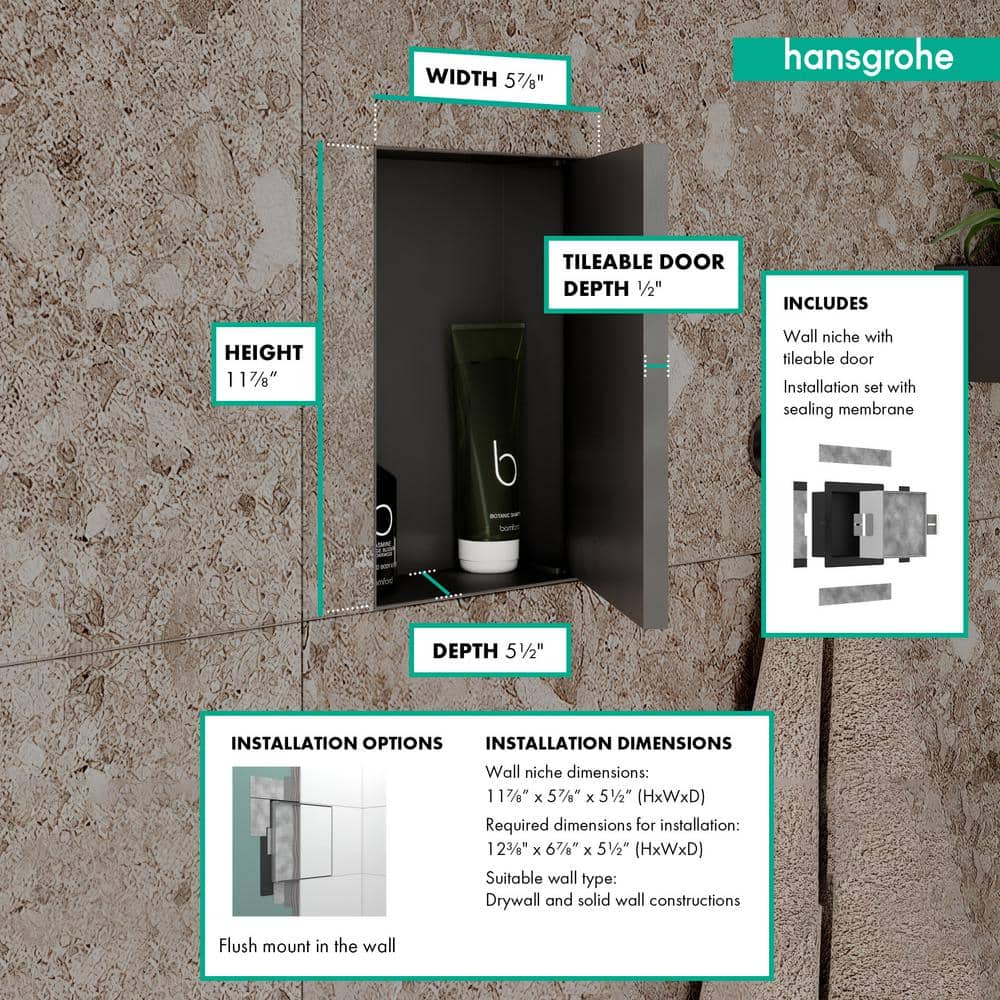 Brushed Stainless Steel Wall Niche with Tileable Door