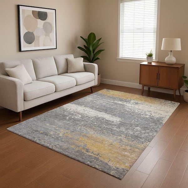 Mayfield Premium Machine Washable Abstract AMF1777 Gold 10 ft. x 14 ft. Area Rug