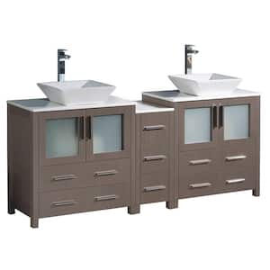 Torino 72 in. Double Vanity in Gray Oak with Glass Stone Vanity Top in White with White Basins