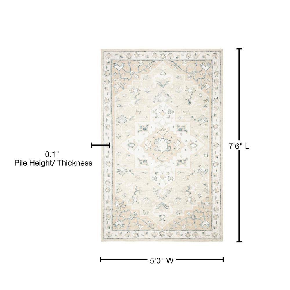 Handmade Beige and Ivory Wool Tufted Area Rug