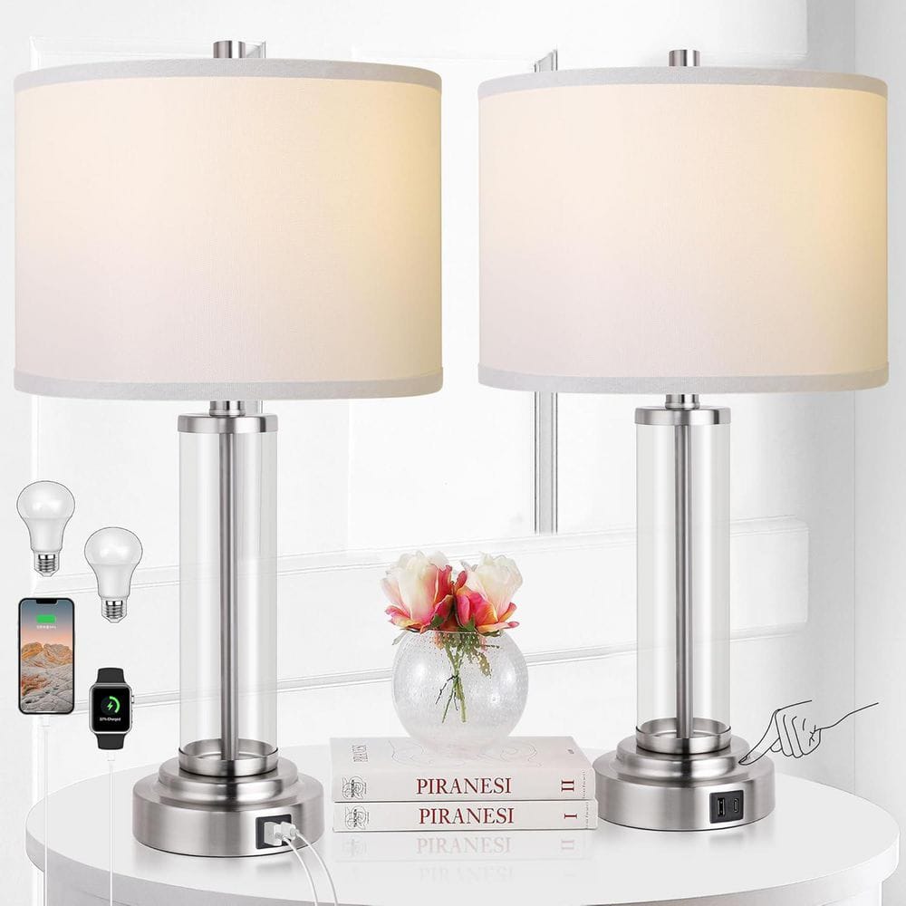 26.5 in. Touch Control Table Lamps Set of 2 with USB Ports, 3-Way Dimmable 