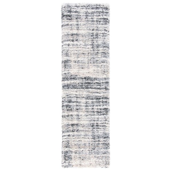 Fontana Shag 2 ft. x 6 ft. Gray/Ivory Striped Gradient Abstract Runner Rug
