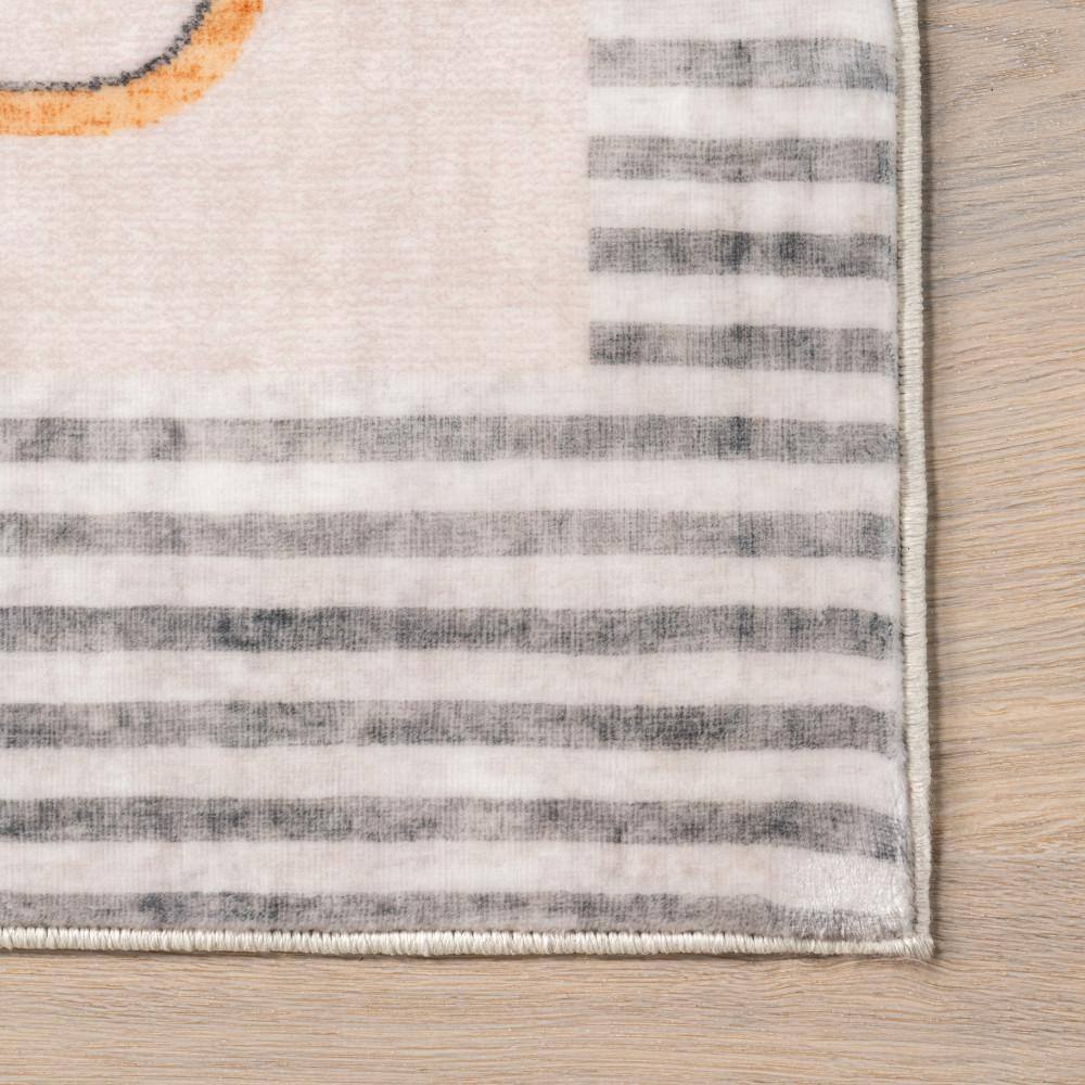 Modern Abstract Blue and Beige Washable Area Rug