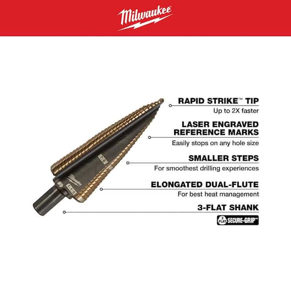 Milwaukee 7/8 in. - 1-1/8 in. #9 Cobalt Step Drill Bit (2-Steps
