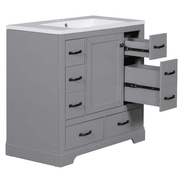 36 in. W x 18 in. D x 34.2 in. H Single Sink Freestanding Bath Vanity in Gery with White Ceramic Top