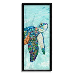 Sea Turtle Underwater Ocean Mosaic Style Collage Design by Lisa Morales Framed Animal Art Print 30 in. x 13 in.