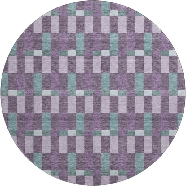 Mayfield Premium Machine Washable Abstract AMF2548 Plum 8 ft. x 8 ft. Round Rug