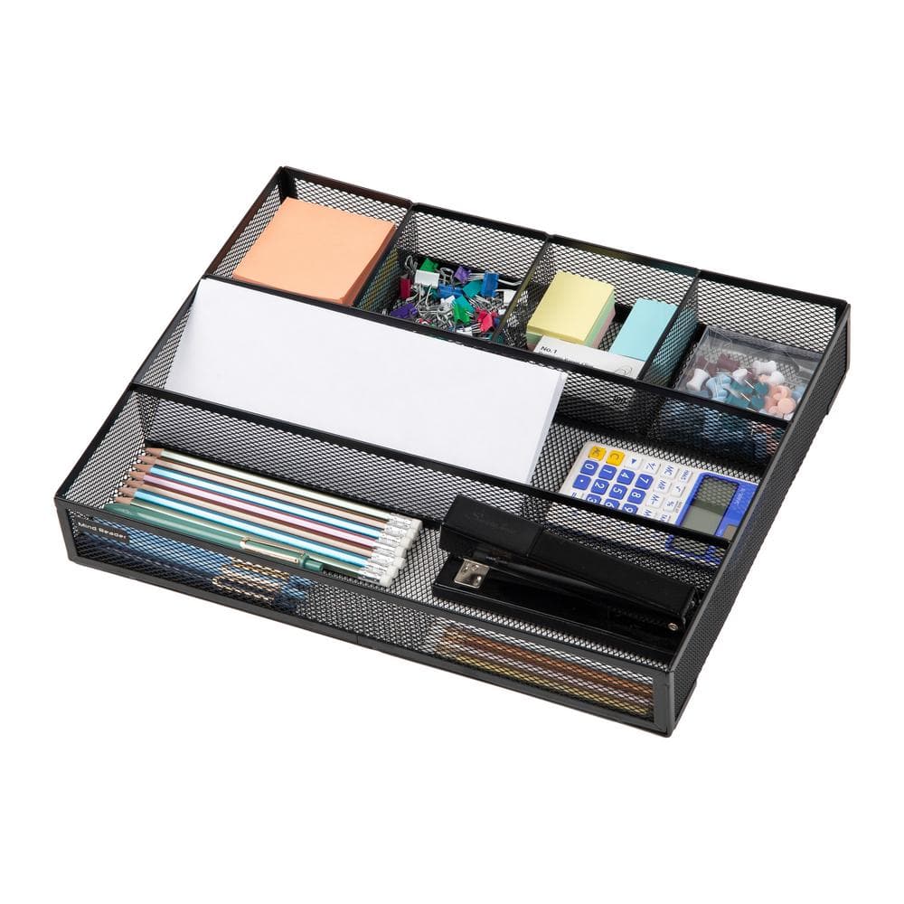 Mind Reader Mind Reader 2 Piece Mesh Deep Drawer Organizer, Desk Accessories Organizer, Black Wire Mesh 6 Compartments, Storage Drawer Organizer, Black