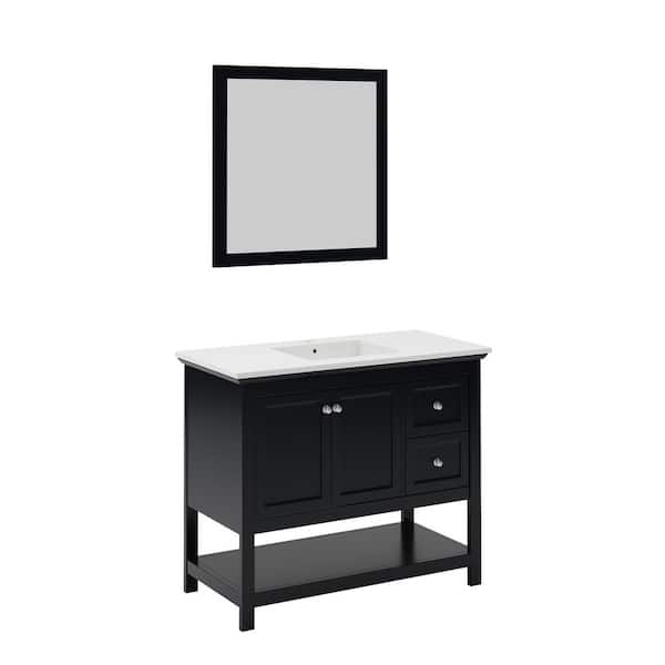 Fresca Manchester 42 in. Single Sink Shaker-Style Black Bath Vanity with White Quartz Top, Integrated Sink and Mirror