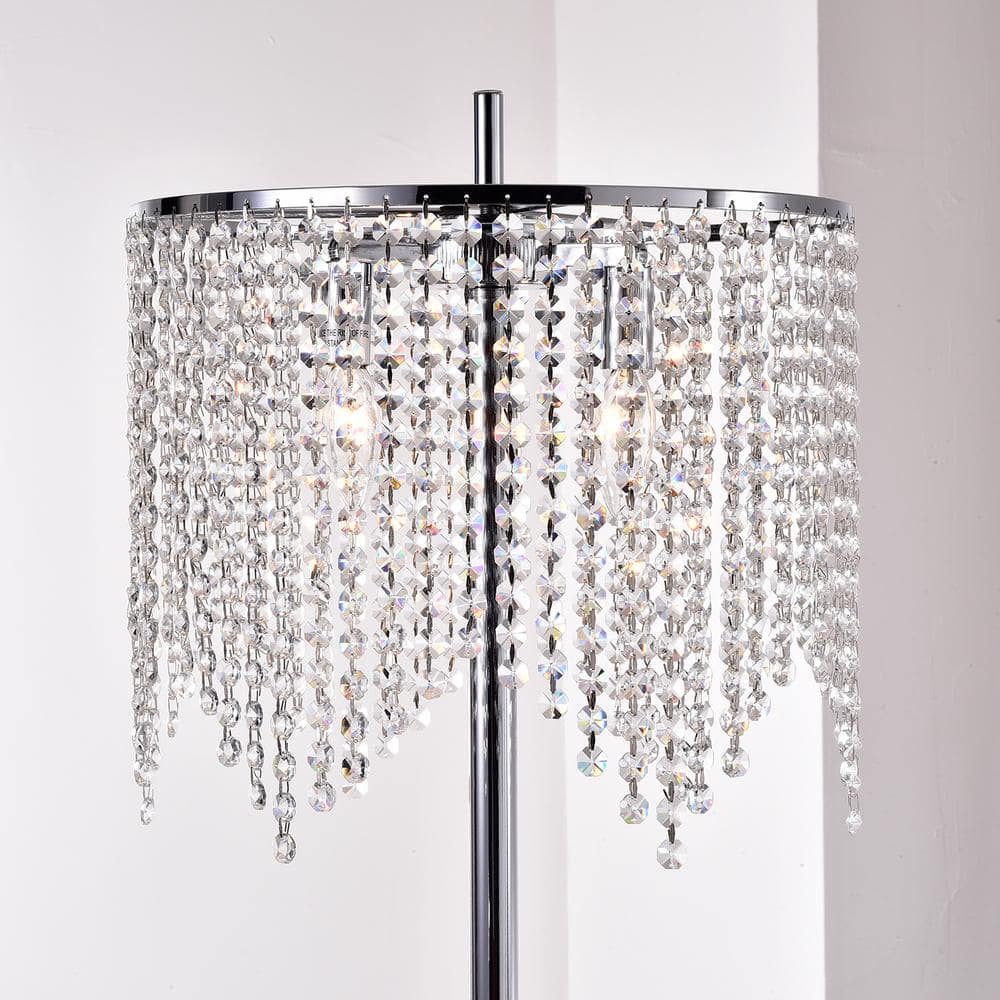 65-Inch Silver Chandelier Style Floor Lamp with Crystal Shade