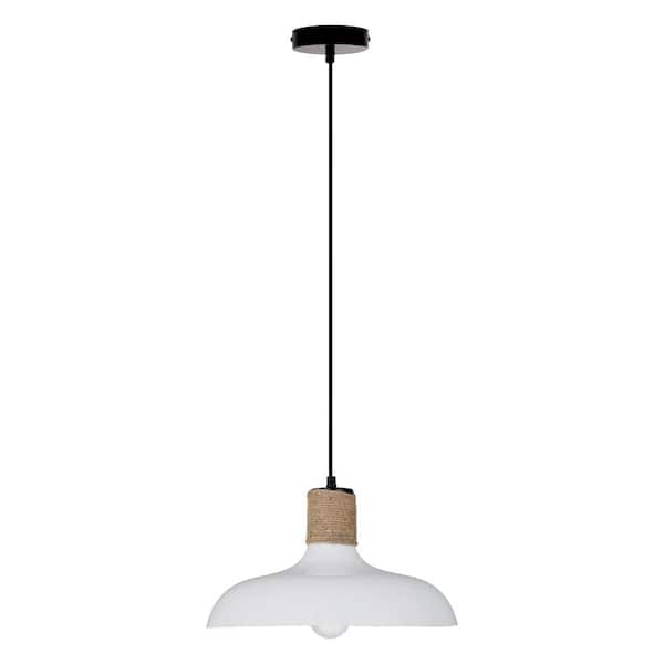 River of Goods Avalene 40-Watt 1-Light Black Shaded Pendant Light with White Metal and Jute Shade