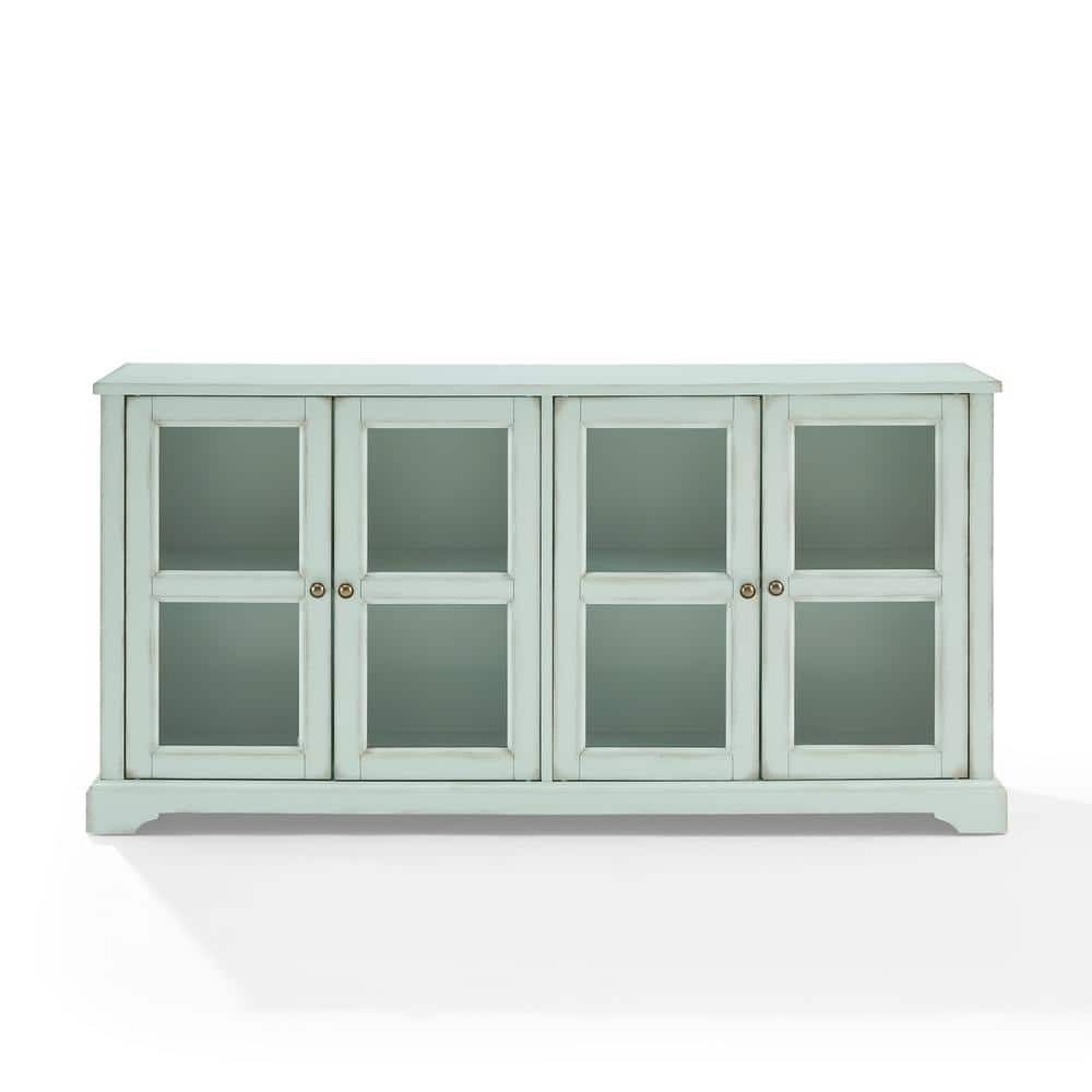 Holbrook Distressed Seafoam Blue Glass Door Sideboard Cabinet
