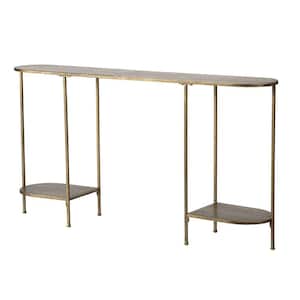57 in. Bronze Oval Metal Top Console Table with Steel Frame