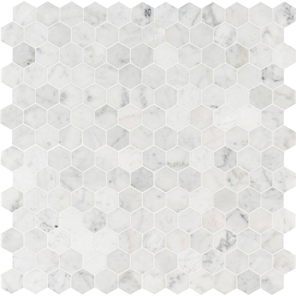 Carrara White Hexagon Honed Marble Mosaic Tile Sheet