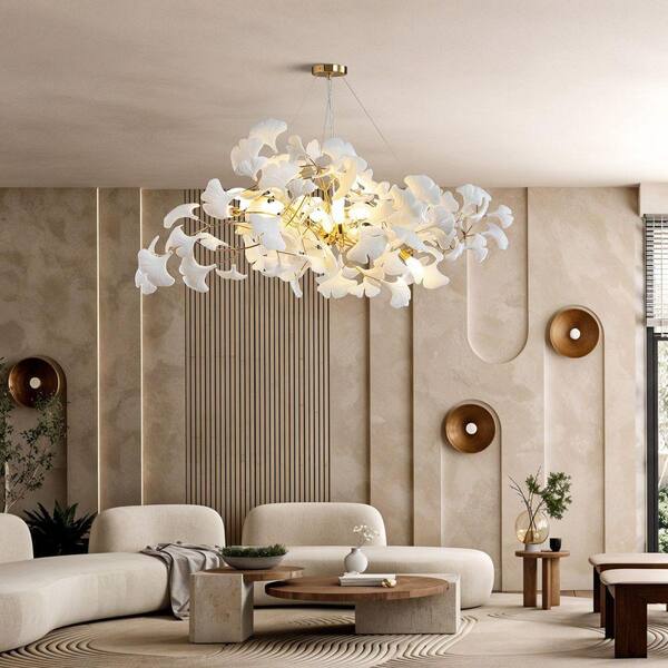 chandelier シェルフ Gleam Flare 10 Light Gold Chandelier, Luxury Ginkgo Branch