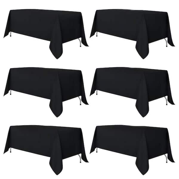 70 in. W x 120 in. L Nature Fabric Reusable and Washable Table Clothes, Table Covers for Wedding, Party, Black (6-Pack)