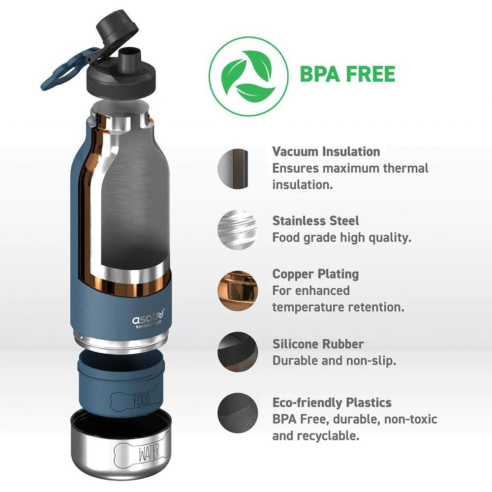 Blue Stainless Steel Insulated Dog Water Bottle with Bowls