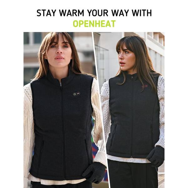 OPENHEAT Women's X-Small Black Fleece Heated Vest (Vest Only
