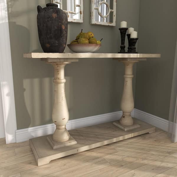 Litton Lane 48 in. White Extra Large Rectangle Wood Console Table with Distressed Accents