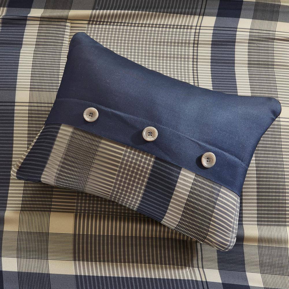 Navy and Taupe Plaid Twin Microfiber Bed in a Bag Set