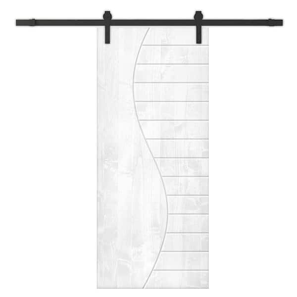 36 in. x 80 in. White Stained Pine Wood Modern Interior Sliding Barn Door with Hardware Kit