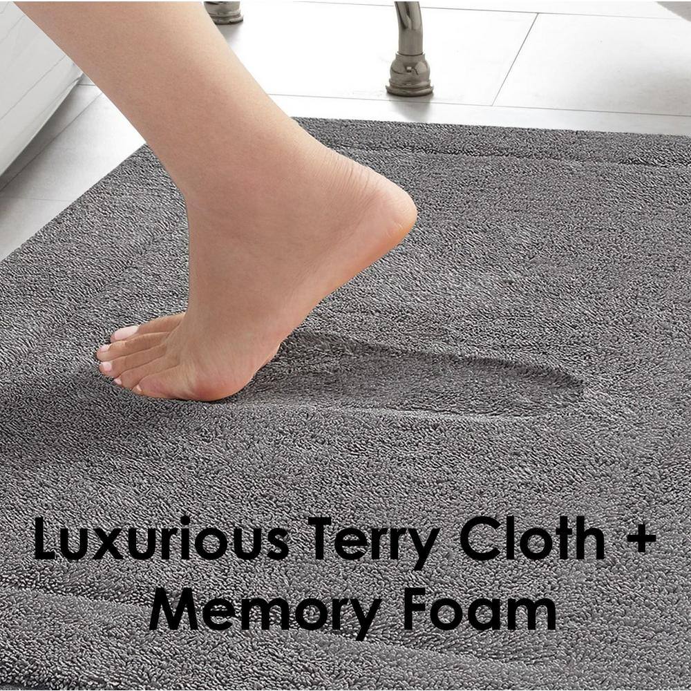 Terry Light Gray Microfiber Memory Foam Bath Mat Set