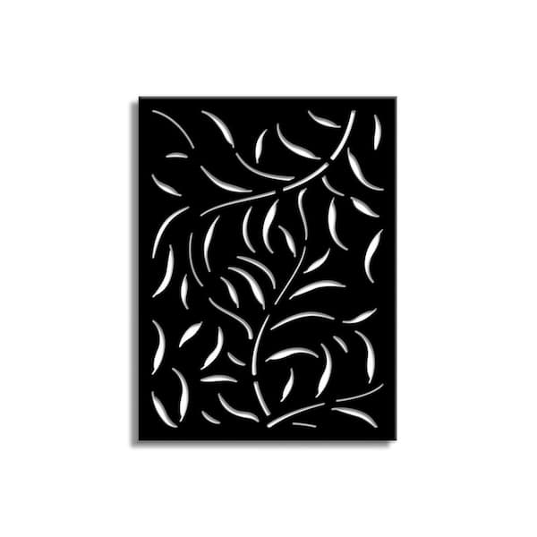 Leafspray 3 ft. x 4 ft. Decorative Privacy Panel in Black Powder-Coated Steel with Screws