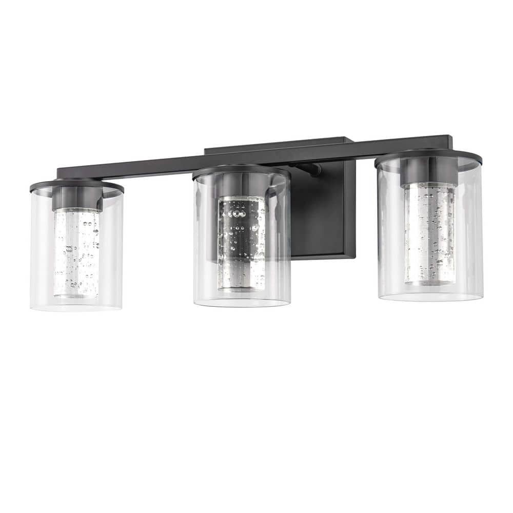 18 in. Modern 3-Light Black Crystal LED Vanity Light with Clear Glass Shades for Vanities price history on PriceWatchPro
