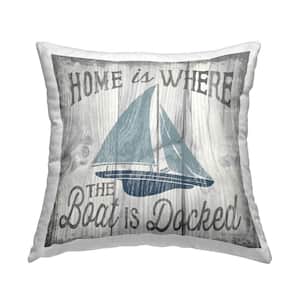 Home Where The Boat's Docked Grey Print Polyester 18 in. x 18 in. Throw Pillow