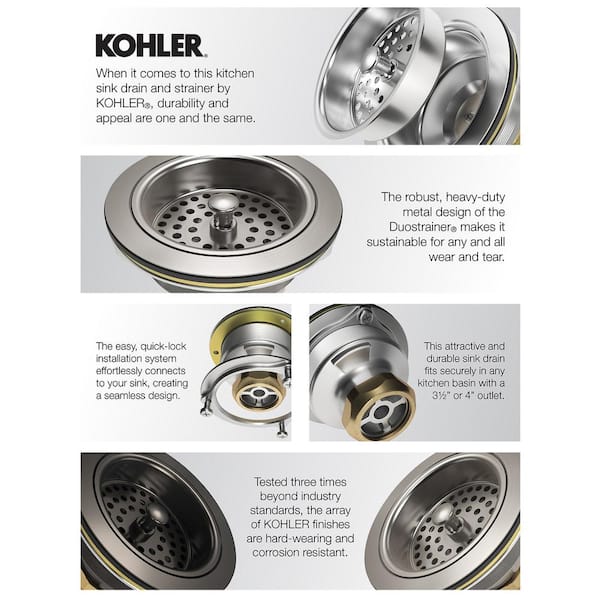 KOHLER Duostrainer 3-1/2 in. Basket Strainer in Vibrant Brushed