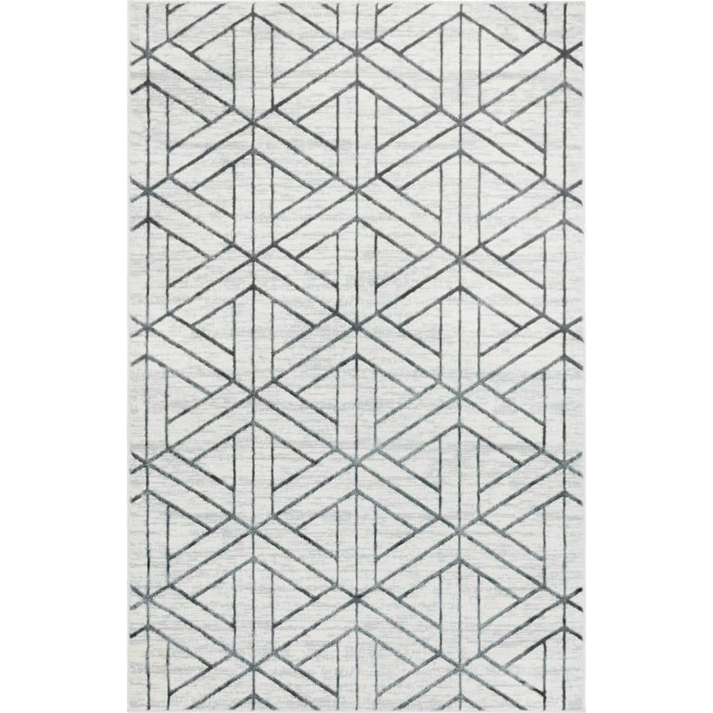 White Trellis Synthetic Stain-Resistant 8x10 Indoor Rug