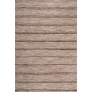 Bo Modern Farmhouse Brown/Natural 9 ft. x 12 ft. Wide Stripe Indoor/Outdoor Area Rug