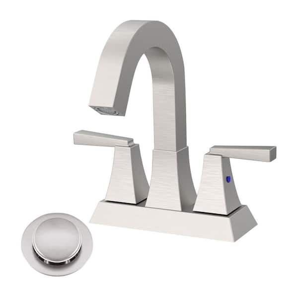cobbe Rotatable 4 in. Centerset Double Handle Bathroom Faucet with Drain Kit Included in Brushed Nickel