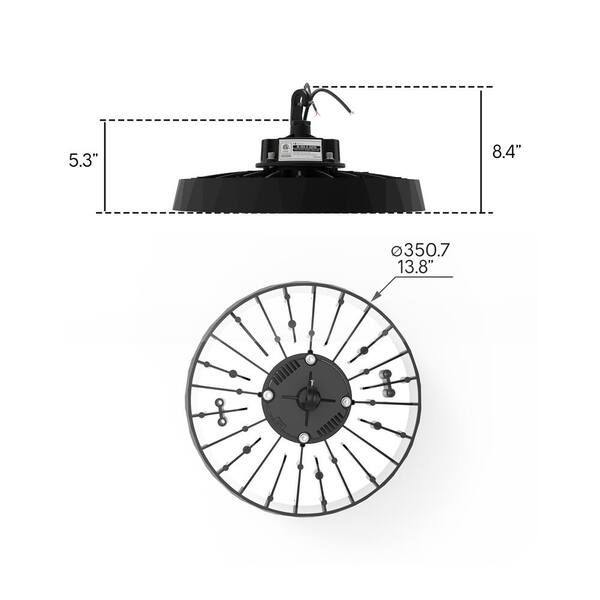 InfiBrite 13.8 in. 5000K Daylight 51,200 Lumens 320-Watt Integrated LED Dimmable Wet Rated Black High Bay Light 100-277 Volt