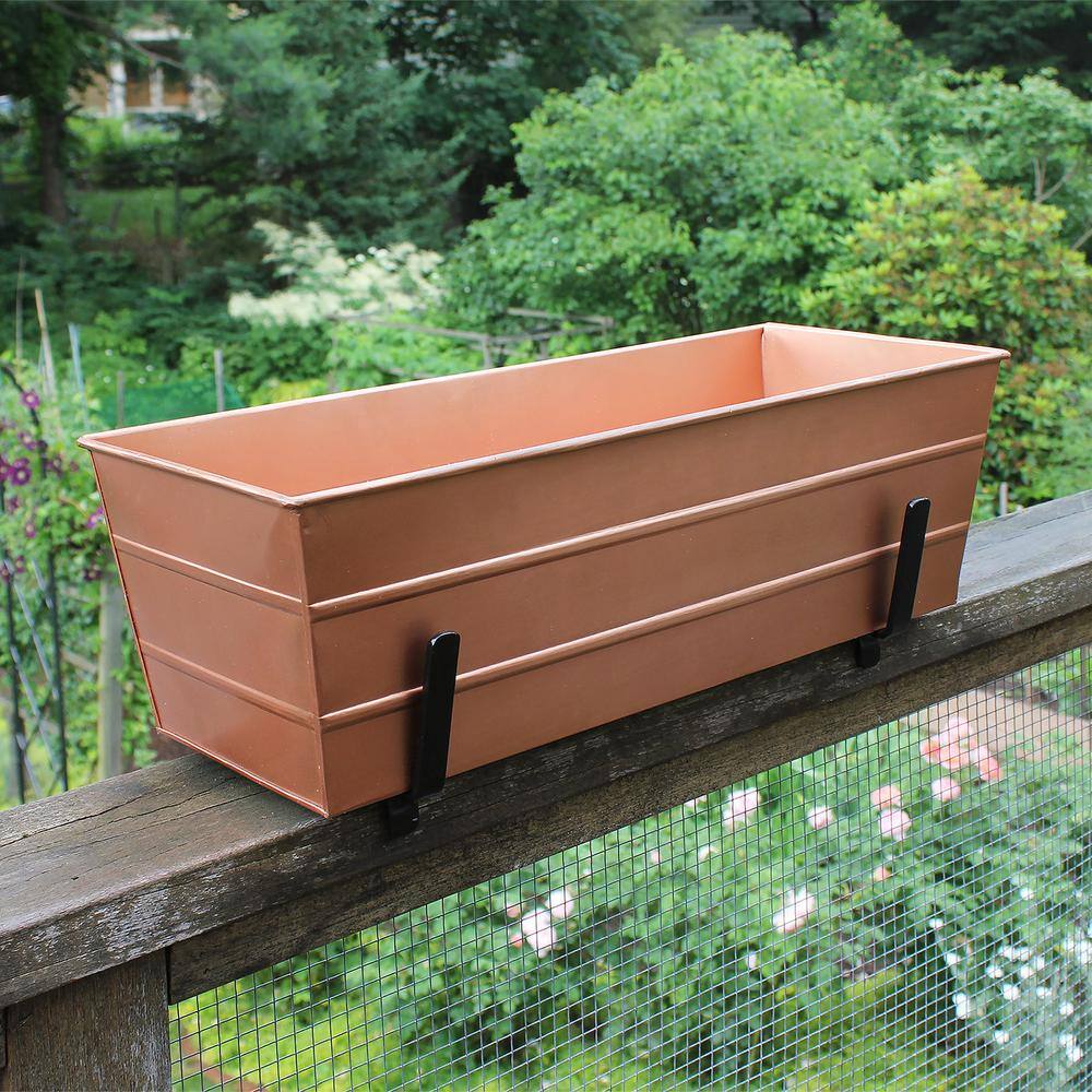 Medium Copper Galvanized Steel Rectangular Box Planter with Brackets