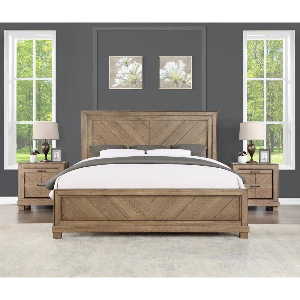 Weathered Sand Rustic Wood 2-Drawer Nightstand