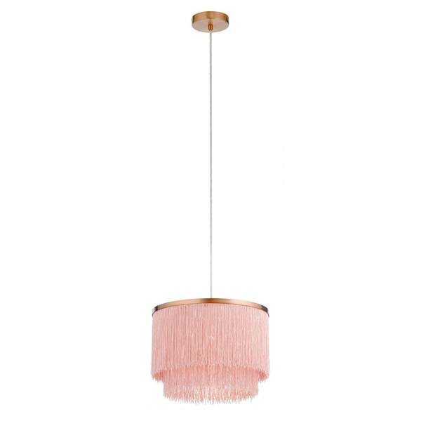 River of Goods Chiara 1-Light Gold Metal Pendant Light With Pink Fringe Shade