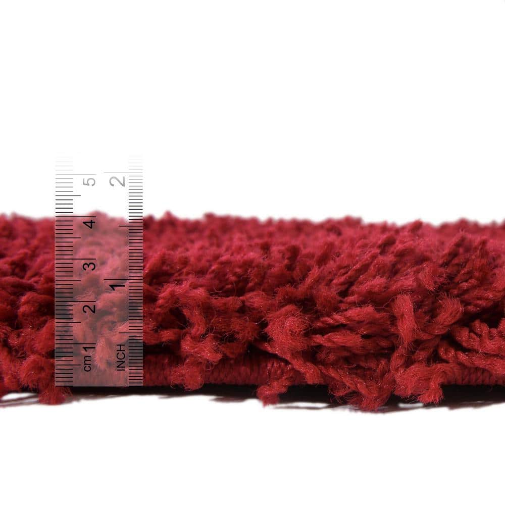 Luxe Cherry Red Round Shag Rug, Stain-Resistant & Washable