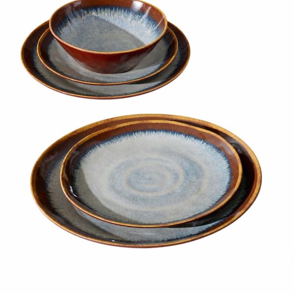 12-Piece Sandy Brown Melamine Lightweight Unbreakable Plate and Bowl Dinnerware Set Service for 4