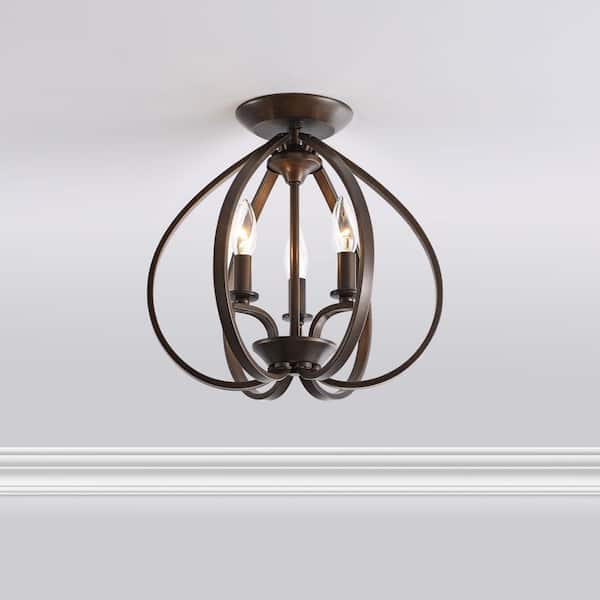 Polly 14 in. Diameter 3-Light Bronze Contemporary Flush Mount Chandelier