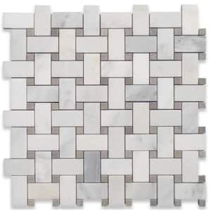 String Asian Statuary Basketweave 12 in. x 12 in. Honed Mesh-Mounted Mosaic Tile